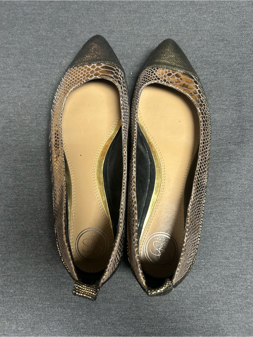 Jessica Simpson Brown Snake-Print Pointed-Toe Flats